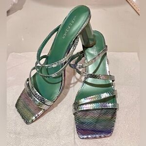 Marc Fisher Women’s Kristin Heeled Slip On Sandals Size8 Metallic Rainbow